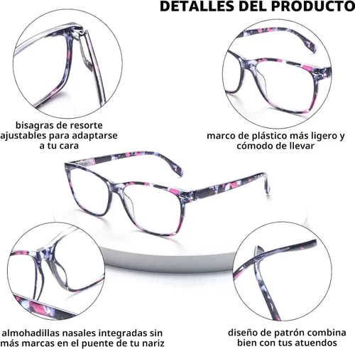 Miniatura 3 de Anteojos de lectura progresivos multienfoque para mujer, estampado de patrón de bloque de luz azul, elegantes lectores de computadora para mujer
