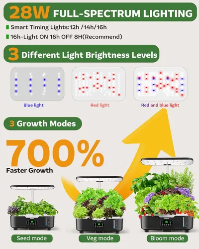 Miniatura 5 de Kit de sistema de cultivo hidropónico Misting de 15 cápsulas para jardín de hierbas inteligente para interiores con panel táctil LCD de 6 L, tanque