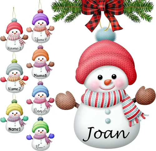 Miniatura 29 de Adornos de Navidad personalizados con nombres, muñeco de nieve, 8 piezas, adorno familiar personalizado, decoración colgante de madera para árbol