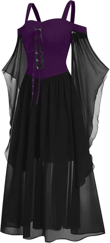 Miniatura 2 de Disfraz renacentista para mujer, vestido de fiesta de cosplay, vestido de Halloween, hombros descubiertos, vestido de manga de mariposa