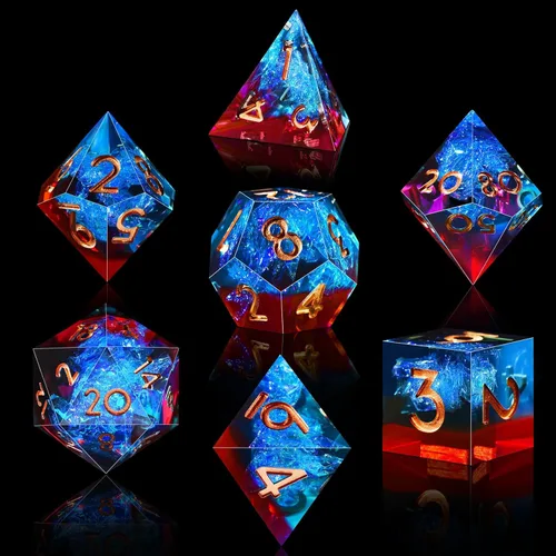 Miniatura 10 de AUSTOR Juego de dados DND de 7 troqueles de resina de borde afilado, dados poliédricos hechos a mano para juegos de mesa Dungeons and Dragons RPG