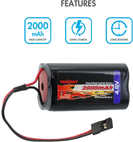 Miniatura 2 de Tenergy Batería NiMH de 4.8V 2000mAh de capacidad con conectores Hitec, Futaba, batería recargable cuadrada para receptores RC, aviones y más