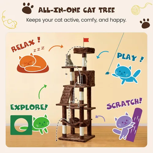 Miniatura 3 de MWPO - Árbol para gatos, multiestructura para gatos grandes con postes rascadores de sisal, plataforma acolchada, hamaca y condominio, torre Marrón