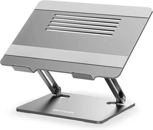Miniatura 8 de BoYata Soporte para laptop, elevador ajustable para laptop con silicona deslizante y ganchos protectores, soporte para laptop de hasta 17 pulgadas