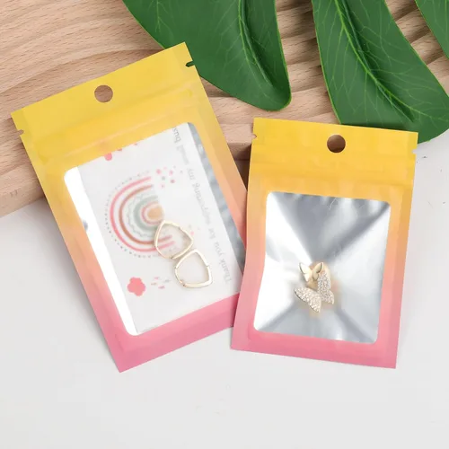 Miniatura 58 de 120 bolsas de tereftalato de polietileno a prueba de olores, bolsa de embalaje holográfica resellable con ventana transparente para alimentos