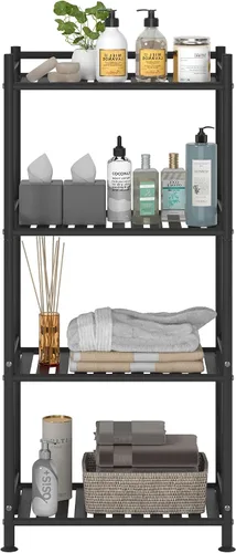 Miniatura 8 de Esquinero de almacenamiento de 4 niveles para el baño, estante abierto de pie, estante de esquina de metal para la cocina, salón, pasillo