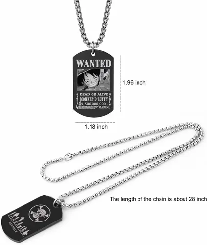 Miniatura 3 de Anime One Piece Wanted Poster Pendant Necklace Stainless Steel Chain Manga Necklaces Dog Tag Jewelry for Men Boyfriends Christmas Gifts