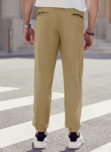 Miniatura 9 de JMIERR Pantalones deportivos de moda para hombre, pantalones cargo de sarga de algodón casuales con cordón