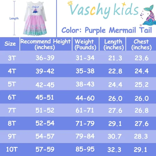 Miniatura 6 de VASCHY Dress for Girls,Cute Girls Long Sleeve Princess Party Outfit Clothes,ToddlerLittleBig Kid Girls Clothing 2-10T