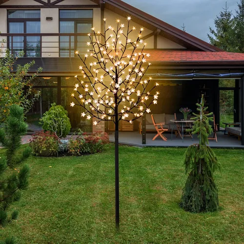 Miniatura 3 de FUCHSUN - Luz solar de árbol de cerezo de 6 pies, 200 luces LED iluminadas para árbol de jardín al aire libre, luces de camino para patio, boda
