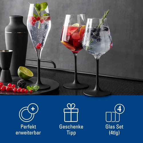Miniatura 4 de Villeroy & Boch Juego de 4 copas de vino de cristal en color negro emocionante, aptas para lavavajillas