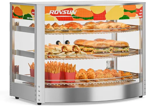 Miniatura 9 de ROVSUN Calentador de alimentos con pantalla para pizza, calentador de alimentos comercial para encimera, calentador eléctrico de pretzel
