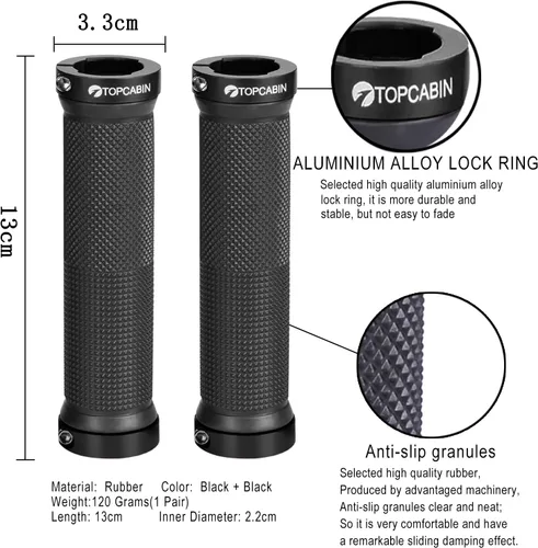Miniatura 2 de TOPCABIN - Puños de manillar de bicicleta de doble bloqueo - Puños de goma cómodos para BMX y bicicleta de montaña Negro