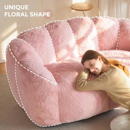 Miniatura 8 de MAXYOYO Puf para adultos, sofá puff en forma de floral, sofá de piel sintética ultrasuave, silla de lectura grande para sala de estar, dormitorio