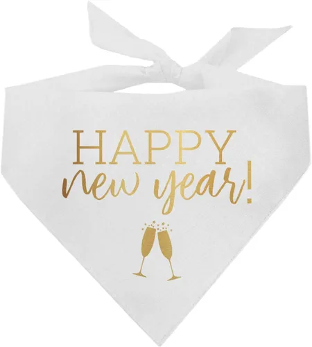 Miniatura 9 de Bandana para perro de Feliz Año Nuevo, triángulo ajustable 100% algodón, fabricado en Estados Unidos, víspera de Año Nuevo, celebración, saludos a