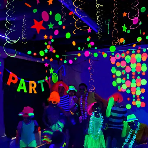 Miniatura 4 de Serpentinas de guirnalda de papel de neón redondas UV de 115 pies, decoraciones de luz negra para suministros de fiestas que brillan y decoraciones