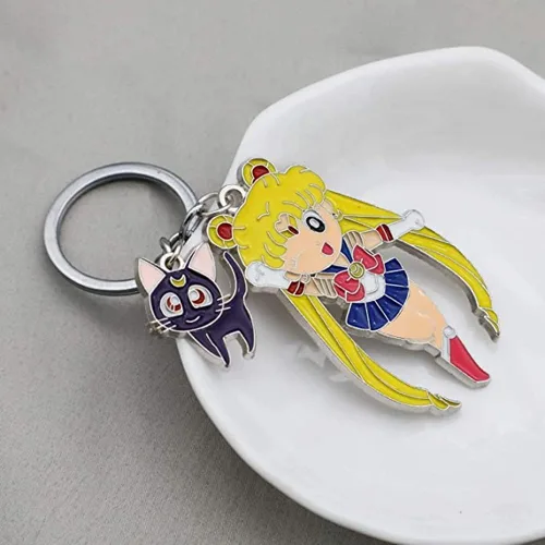Miniatura 8 de Sailor Moon Tsukino Usagi con gato clave cadena llavero llavero