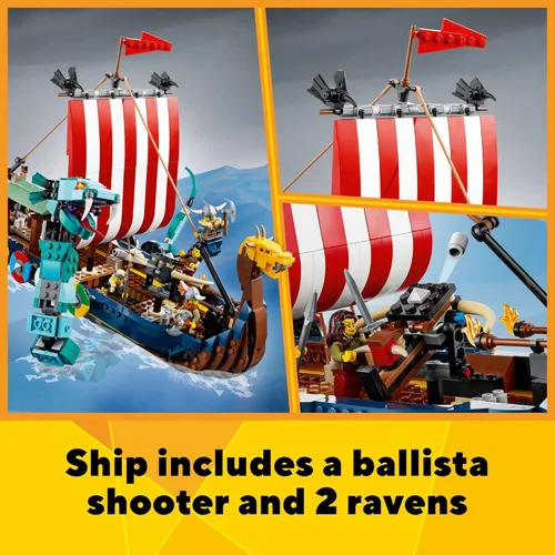 Miniatura 4 de LEGO Creator 3 en 1 Barco Vikingo y La Serpiente de Midgard 31132, Juego de Construcción de Barco y Serpiente para Figura de Casa o Lobo, Regalos