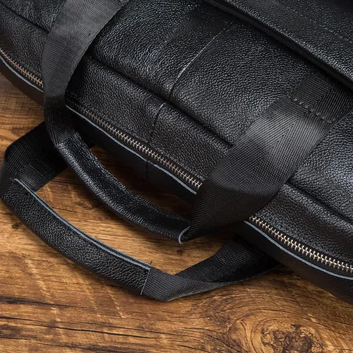 Miniatura 2 de Bolso de mensajero de cuero genuino para hombre, maletín para portátil, bolso de hombro para oficina, viajes de negocios con caja de regalo