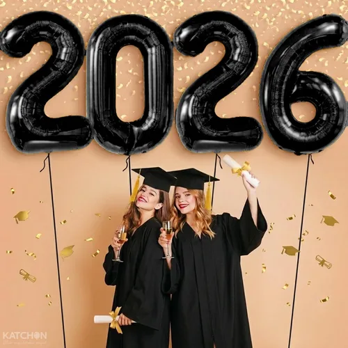 Miniatura 5 de KatchOn, Juego de globos negros 2026, gigantes de 40 pulgadas, paquete de 34 Globos de graduación naranja y negro 2026, decoraciones de graduación