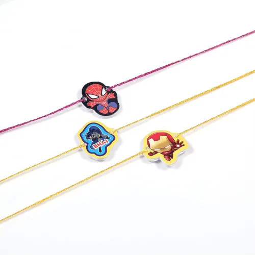 Miniatura 8 de Juego de 3 superhéroes Rakhi para hermano pequeño y hermana Rakhi de lujo para pequeño Bhai Bro Rakhi hilo RNJ0042, Algodón, No es una piedra