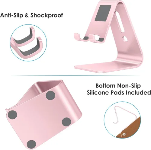 Miniatura 9 de [Versión actualizada de Solid] OMOTON Desktop Cell Phone stand Tablet Stand avanzada, 4mm de grosor de aluminio soporte para teléfono celular