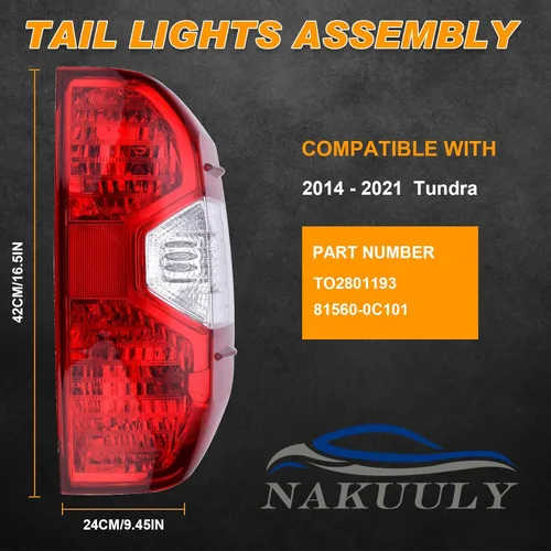 Miniatura 2 de Luz trasera compatible con Toyota Tundra 2014-2021 Pickup Luz trasera derecha del lado del pasajero Conjunto de lámpara de freno trasera sin