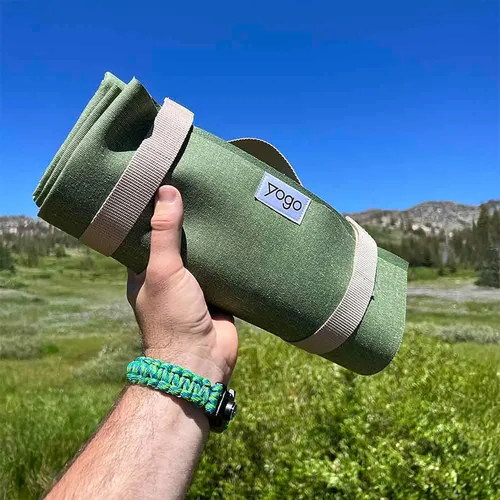 Miniatura 5 de Yogo Esterilla de Yoga de Viaje Plegable Ultraligera con Correas Incorporadas, Goma Vegetal Certificada FSC®, Agarre Adherente, Antideslizante, La