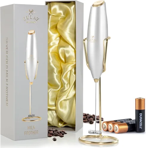 Miniatura 123 de Zulay Kitchen Espumador de leche de mano con pilas Duracell AA – Mezclador eléctrico ultrarrápido y creador de espuma, mezclador de bebidas fácil
