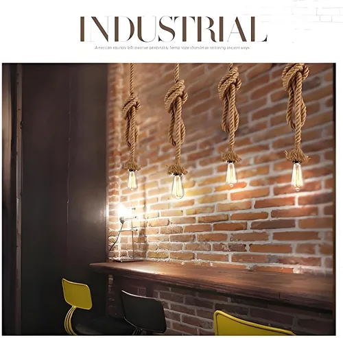 Miniatura 5 de 1 cabeza 1.5M cuerda de cáñamo vintage luz E26/E27 base, lámpara de techo colgante, estilo retro para comedor, restaurante, bar iluminación