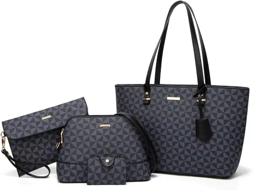 Miniatura 120 de Juego de 4 bolsas modernos para mujer de cuero sintético: bolso tote, bolso de hombro, bolso de mano y cartera.