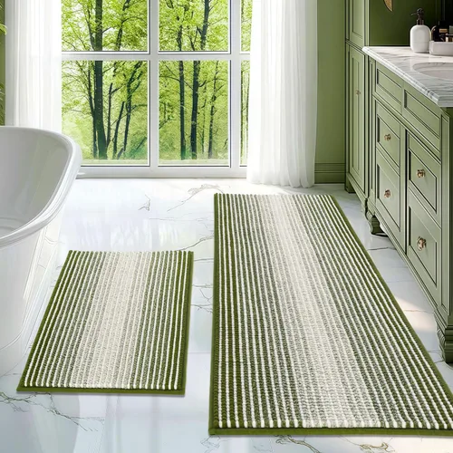 Miniatura 106 de Juegos de Alfombras y Tapetes para Baño, Juego de Alfombra de Baño de Felpilla Gruesa Absorbente de 2 Piezas Antideslizante, Tapetes Suaves