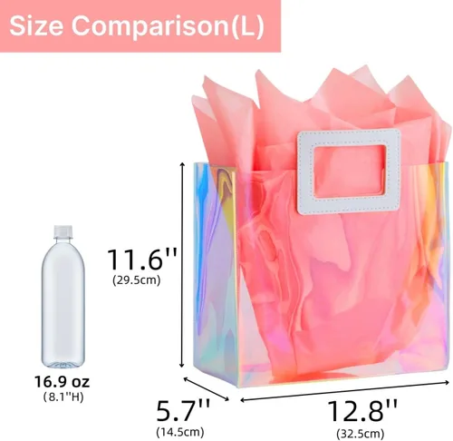Miniatura 6 de Bolsa de Regalo Holográfica Grande con Papel de Seda Reutilizable Bolsa de Regalo de Cumpleaños para Mujeres Niñas Iridiscente Despedida de Soltera