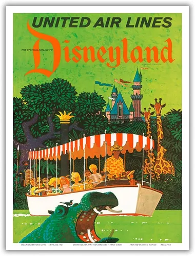 Miniatura 9 de California - Jungle Cruise Hippo - United Air Lines - Póster vintage de viaje de aerolínea por Stan Galli c.1960s - Impresión artística maestra