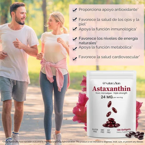 Miniatura 6 de O NATURE . ZIRAN Suplementos de astaxantina de 24 mg, suplemento antioxidante, ayuda para la salud de los ojos, las articulaciones y la piel
