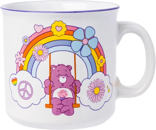 Miniatura 38 de Silver Buffalo - Taza de cerámica de campamento de Los Ositos Cariñositos con purpurina y frase «Positive Vibes» de 20 onzas Care Bears Vibes