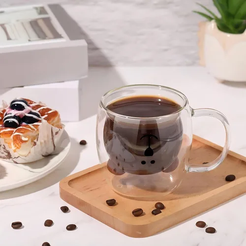 Miniatura 5 de Patelai Linda taza de oso con asa de vidrio de doble pared para té, café y leche, taza de espresso aislada, taza de Navidad, taza de cerveza, lindo