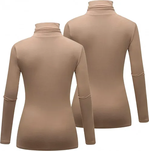 Miniatura 3 de Paquete de 2 camisetas de manga larga con cuello alto para mujer, básica, elástica, cómoda, cuello alto