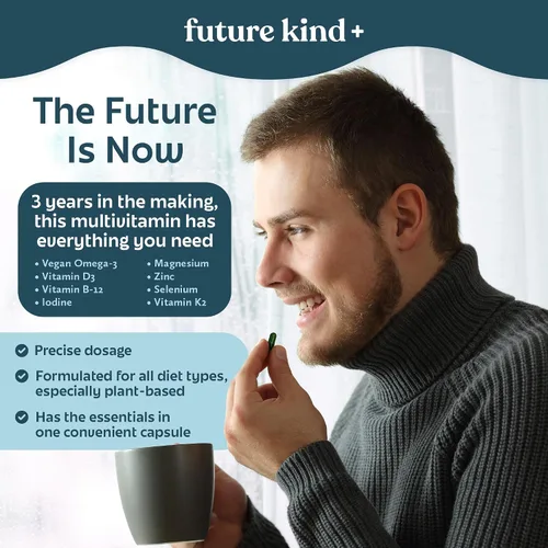 Miniatura 4 de Future Kind Multivitamínico sin carragenina para mujeres y hombres con omega-3, B12, D3, zinc, yodo, magnesio, K2 y selenio, vegano, bolsa