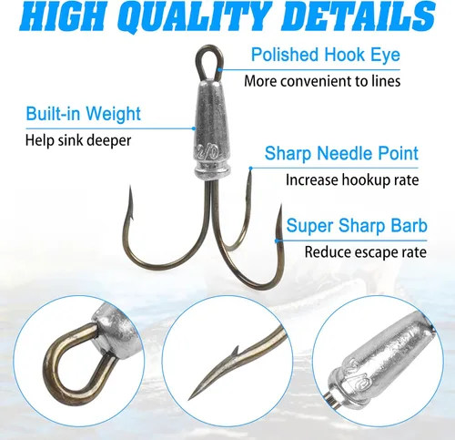 Miniatura 4 de Ganchos de enganche para enganchar ganchos agudos pesados, 4 ganchos de pesca con peso grandes para peces agudos para pesca de cebo, trucha, lubina