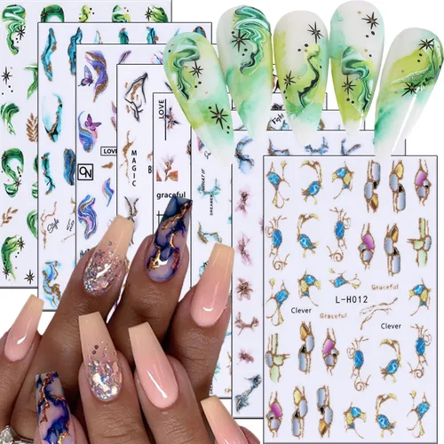 Miniatura 10 de Calcomanías líquidas para arte de uñas, diseño de mariposa, negro, plateado, mariposa, luna, 3D, autoadhesivas, suministros de arte de uñas