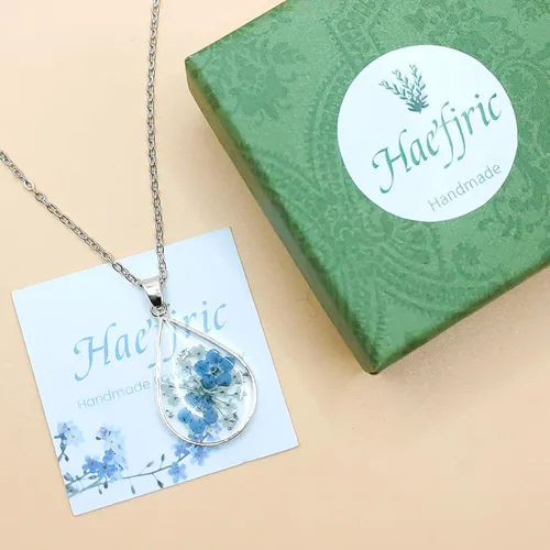 Miniatura 69 de Collar de flores silvestres prensadas con encaje de Forget-Me-Not y Queen Anne Collar de flores prensadas de oro Collares hechos a mano