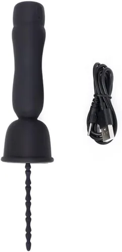 Miniatura 10 de Sonido vibratorio eléctrico de silicona para hombres, estimulación de uretra, masturbador de entrenamiento del pene masculino (A)