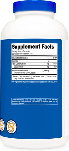 Miniatura 5 de Nutricost Cáscara de psyllium 1500 mg por porción, 500 cápsulas, sin OMG y sin gluten