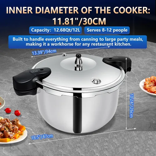 Miniatura 3 de Olla de presión de acero inoxidable Peterboo de 12 cuartos de galón, olla de presión engrosada compatible con inducción con dispositivos