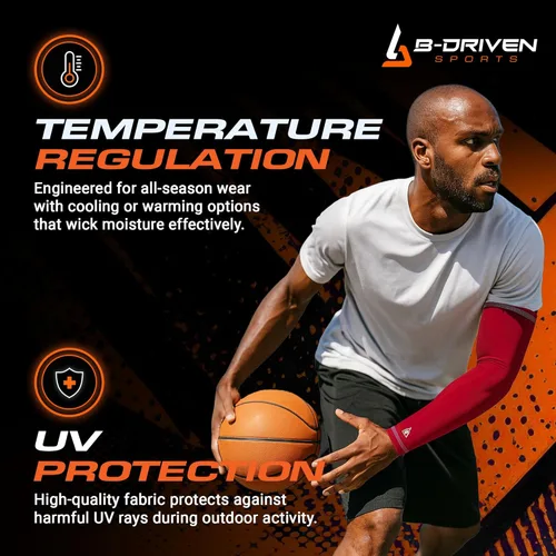 Miniatura 4 de B-Driven Sports Mangas de compresión Mangas de brazo UV para hombres, mujeres y jóvenes Protección solar deportiva 3 unidades Blanco