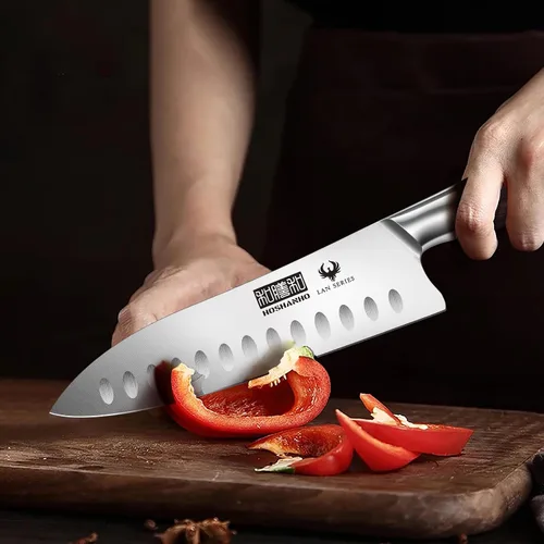 Miniatura 6 de HOSHANHO Santoku - Cuchillo de cocina profesional de acero inoxidable de alto carbono de 7 pulgadas, cuchillo de cocina súper afilado con mango