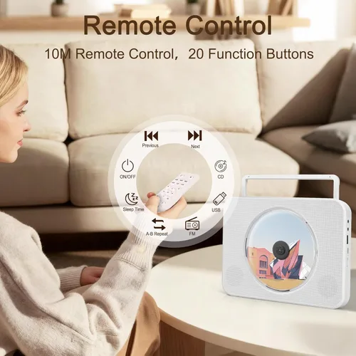 Miniatura 7 de Reproductor de CD con altavoces para el hogar, reproductor de CD Bluetooth para automóvil, con radio Bluetooth/FM/USB/AUX, reproductores de música