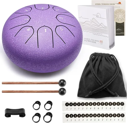 Miniatura 6 de Lronbird Percusión de tambor de lengua de acero, instrumentos musicales de 6 pulgadas, 8 notas, regalos musicales para familiares y amigos (lavanda)