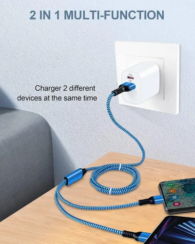 Miniatura 5 de MultIi - Cable de carga USB C y Lightning 2 en 1, cable de carga USB trenzado de nailon de 4 pies con puerto tipo C/Lightning para iPhone 17, 16